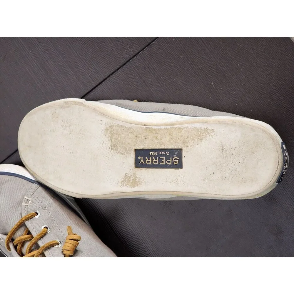 Sperry Top Sider Seacoast Charcoal‎ Light Grey Canvas Boat Shoes STS90551 8M